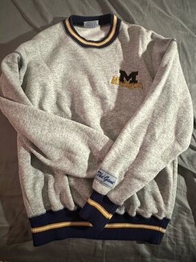 MICHIGAN Light Gray Crewneck Sweater with Embroidered Logo